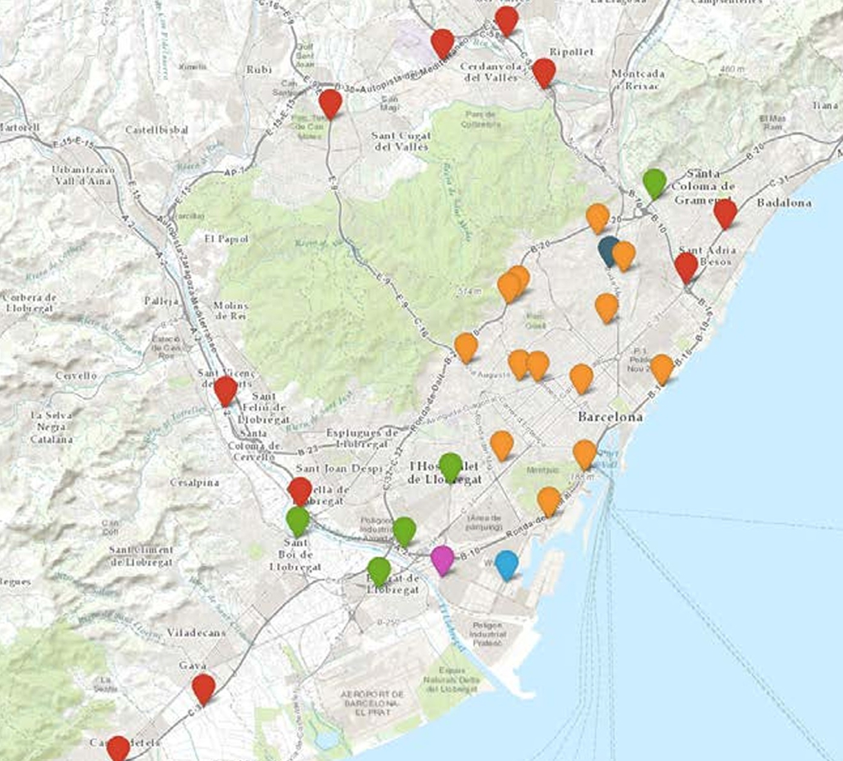 Mapa de Barcelona con distintos puntos