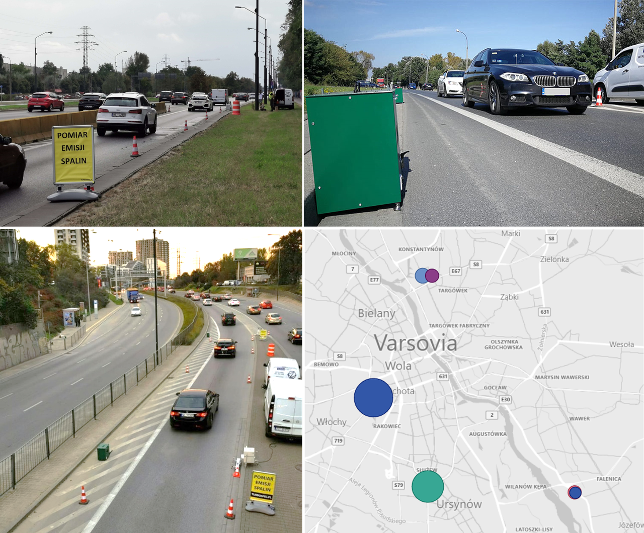 Vehicles driving past the OPUS RS multi-detection device, while the map displays the different devices in Warsaw.
