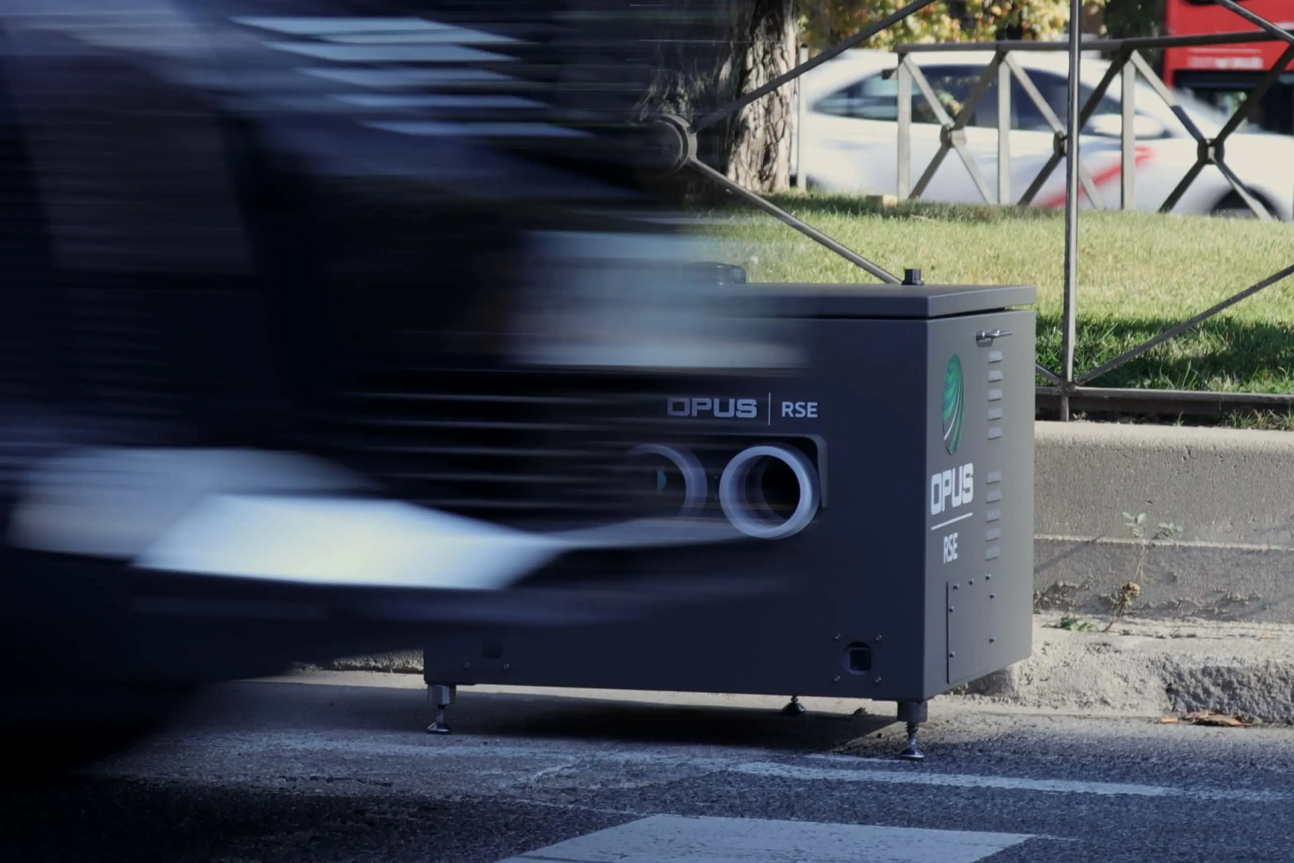A car passing in front of the remote sensing device in Madrid